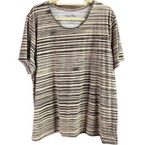 Coral Bay Women’s Plus Size 2X Scoop Neck Casual Striped Top Black Tan